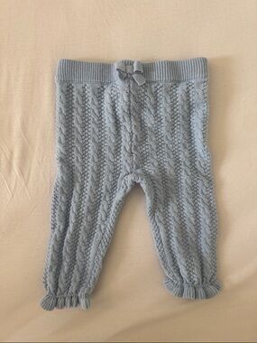 Janie and Jack Knit Cable Baby Pants with Bow - Light Blue